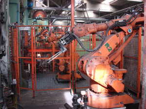 Production line with robots